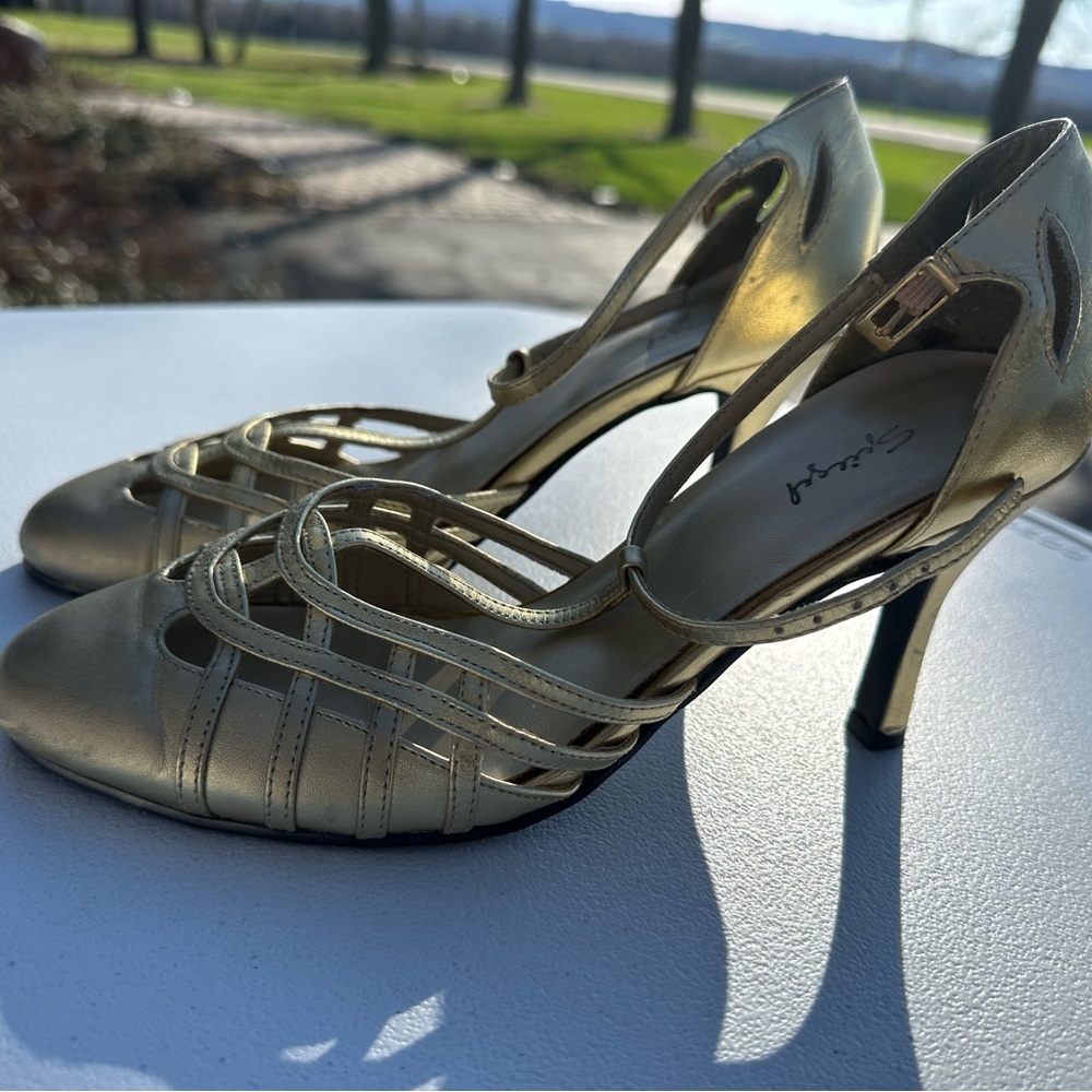 Elegant Gold Strappy Heels by